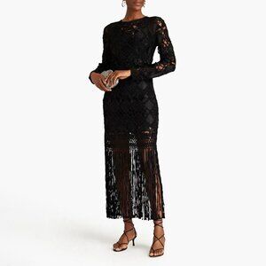 Zimmermann Kaleidoscope Fringed Macrame Dress Black AU 0P US 2P Petite